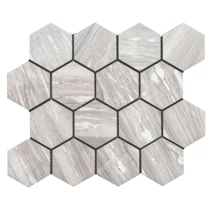 Stately Hex 11" x 14" Porcelain Mosaic Wall & Floor Tile, Gray