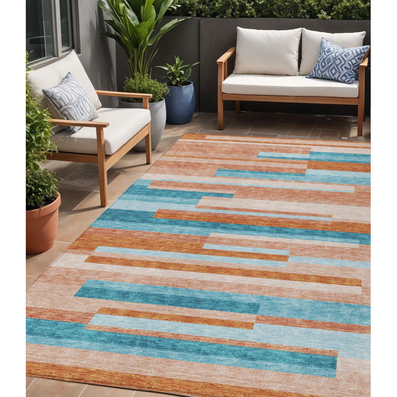 Tapis intérieur lavable rayé saumon 5 pi x 8 pi