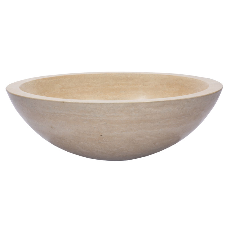 Beige Travertine Stone Circular Bathroom Sink, 16.5"