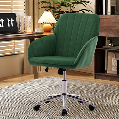 Siège de bureau ergonomique pour la maison - Velours, pivotant, base dorée, réduit le stress, chaise réglable pour le soutien lombaire, construction