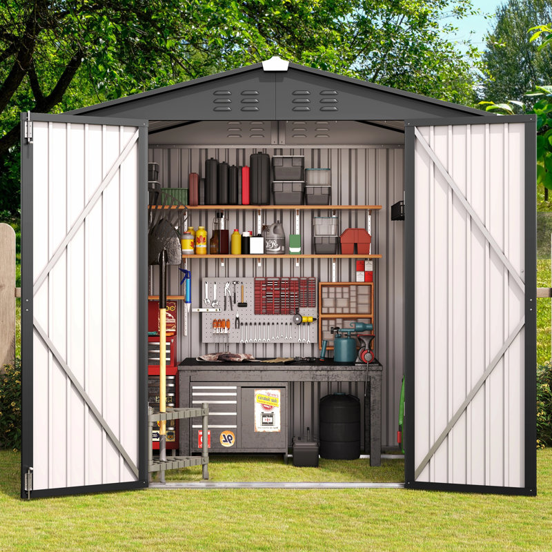  Remise de rangement extérieure en acier galvanisé l 6 pi x P 4 pi, Gris