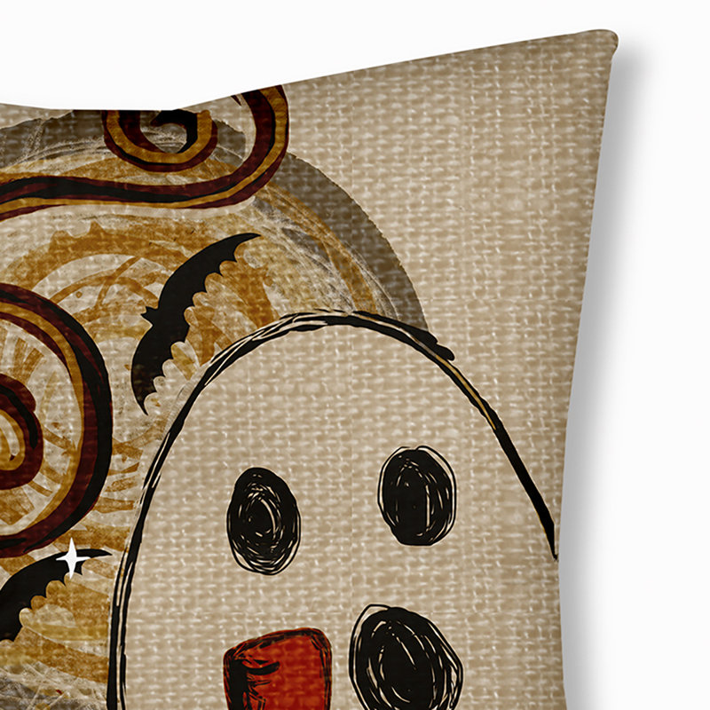 327_Ooky Spooky, coussin d'Halloween touffeté au design d'Halloween, Taupe, 26 po x 26 po