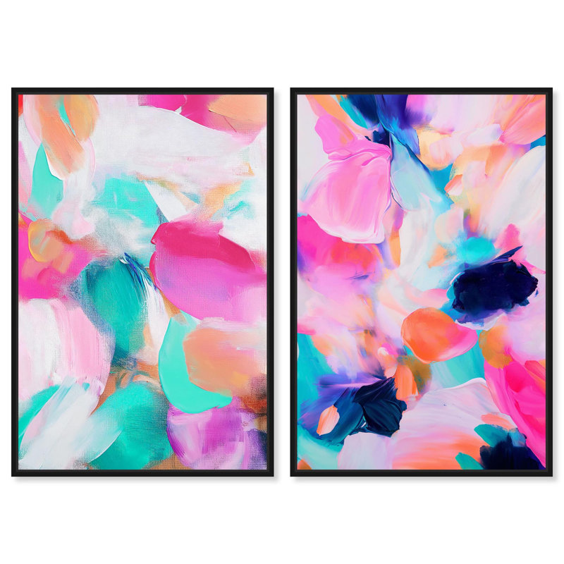 Ensemble d'art abstrait moderne « Harmonious Currys » sur toile d'Art Remedy, cadre noir, 10 x 15, H 46 po x l 31 po