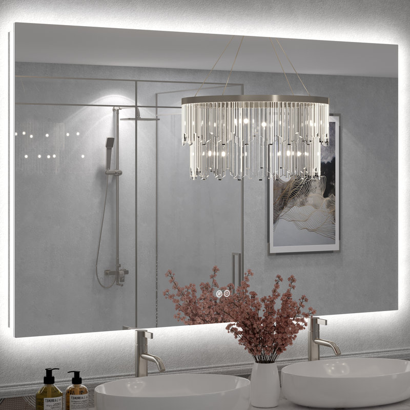 Miroir de salle de bain mural en verre trempé Molly, 55 po x 36 po, Rectangulaire