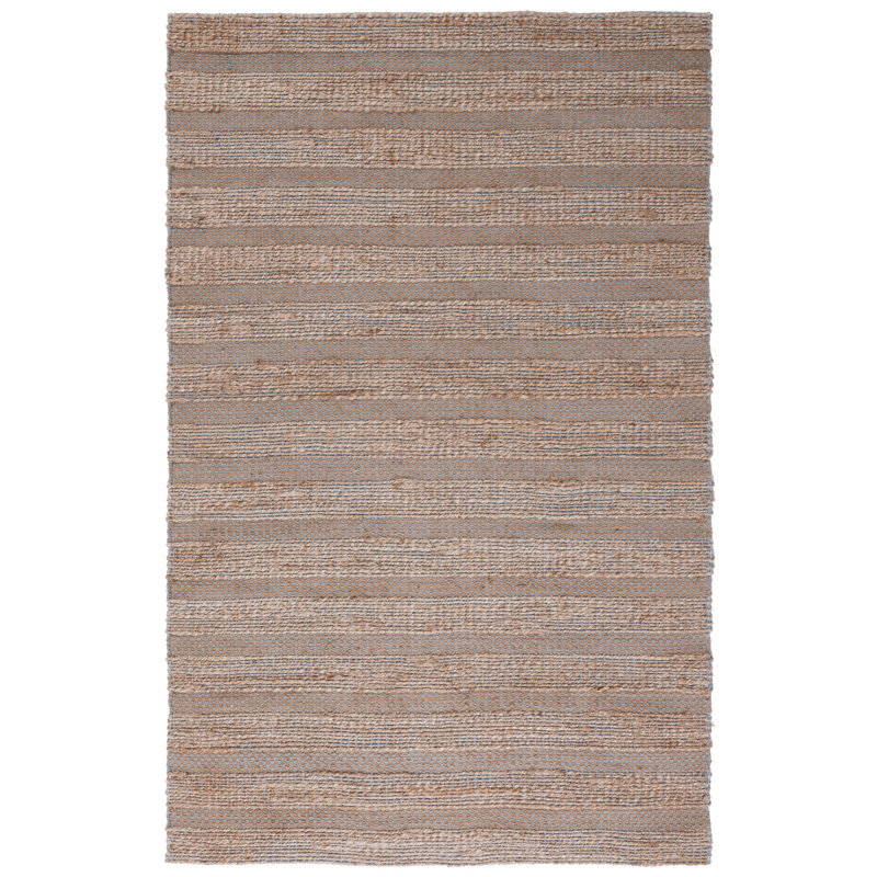 Ifeoluwapo Natural Fiber Flat Weave Jute/Cotton Geometric Rug in Light Blue/Natural, Rectangle 8' x 10'