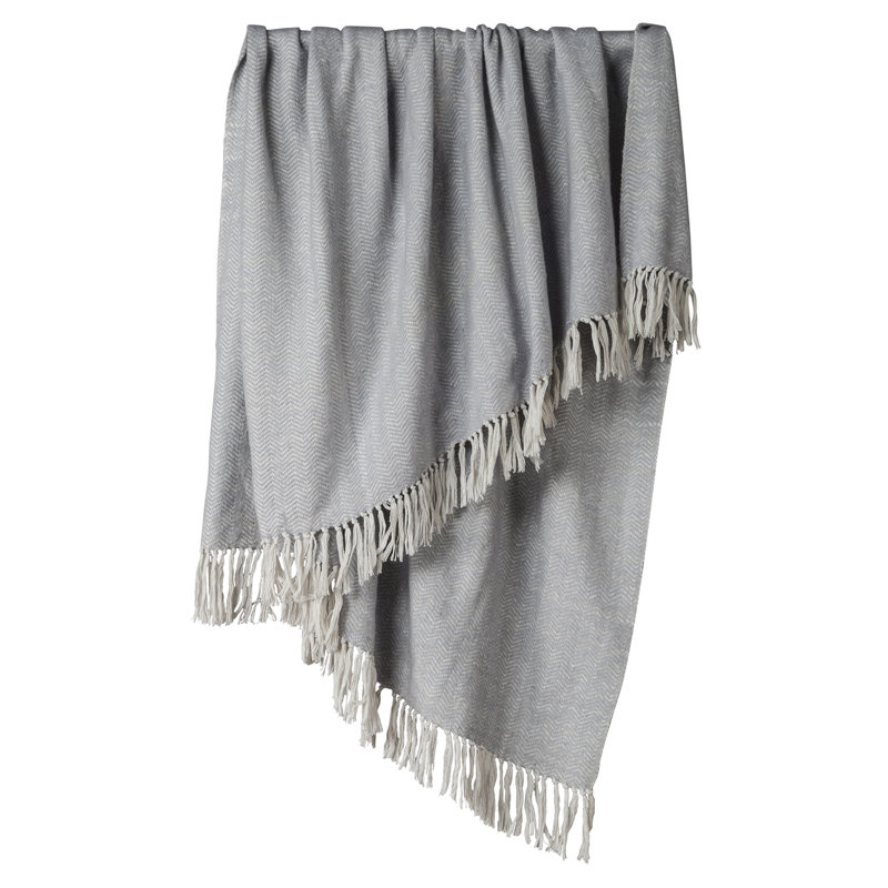 Hand Woven Throw Blanket, Silver/White