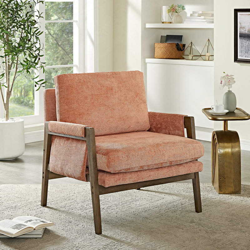 Fauteuil Mid-Century moderne en velours, orange, Rose