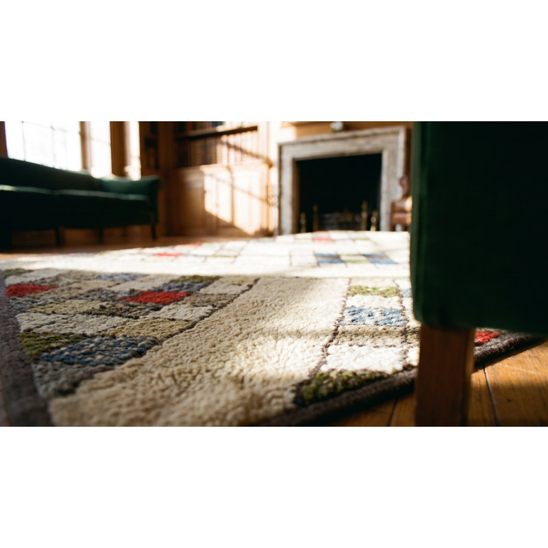 Antique Geometric Folk Art Design American Hooked Rug