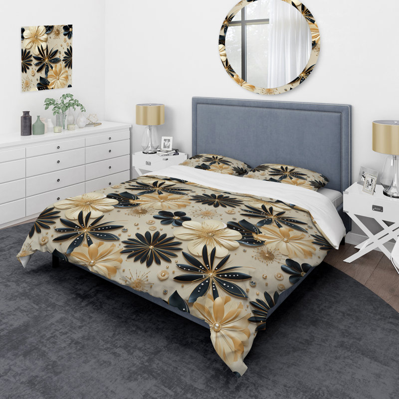 Ensemble de housse de couette Beige And Champagne Opulent Glam, Housse de couette pour très grand lit et 2 très