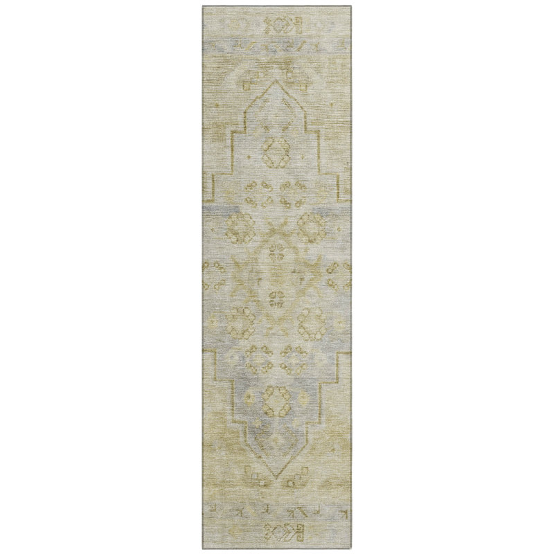 Machine Washable Indoor/Outdoor Xhevrie Gold Rug, Runner 2'3" x 7'6"