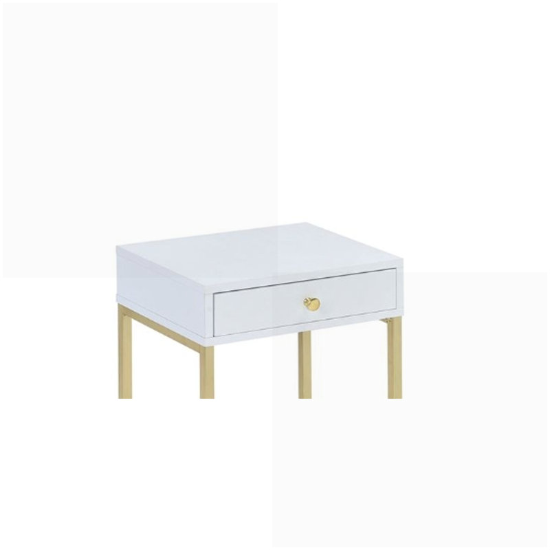 Table basse blanche et laiton moderne avec rangement, peu encombrante pour le salon / la table de chevet