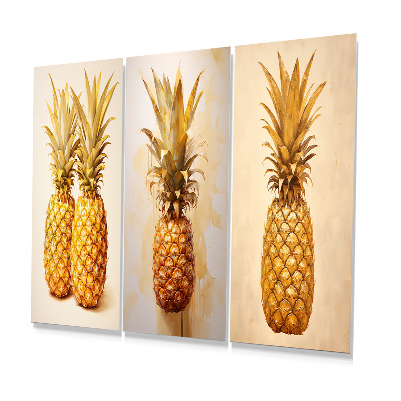 Pinapple Golden Grove - ensemble de 3 ananas en métal, H 28 po x l 36 po