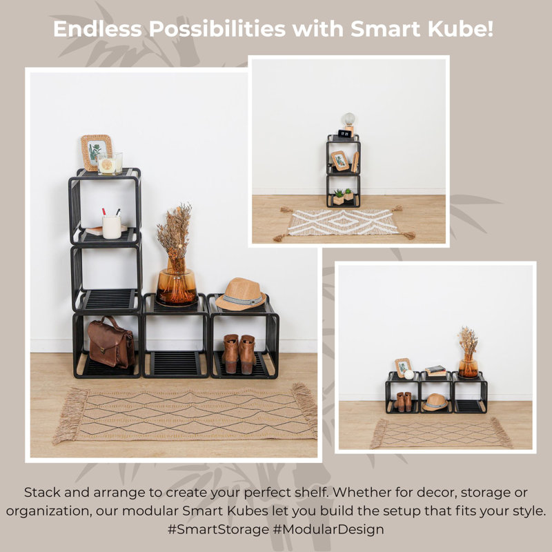 Smart Kube Bamboo Cube Storage, 13" Stackable Shelf Organizer, Black