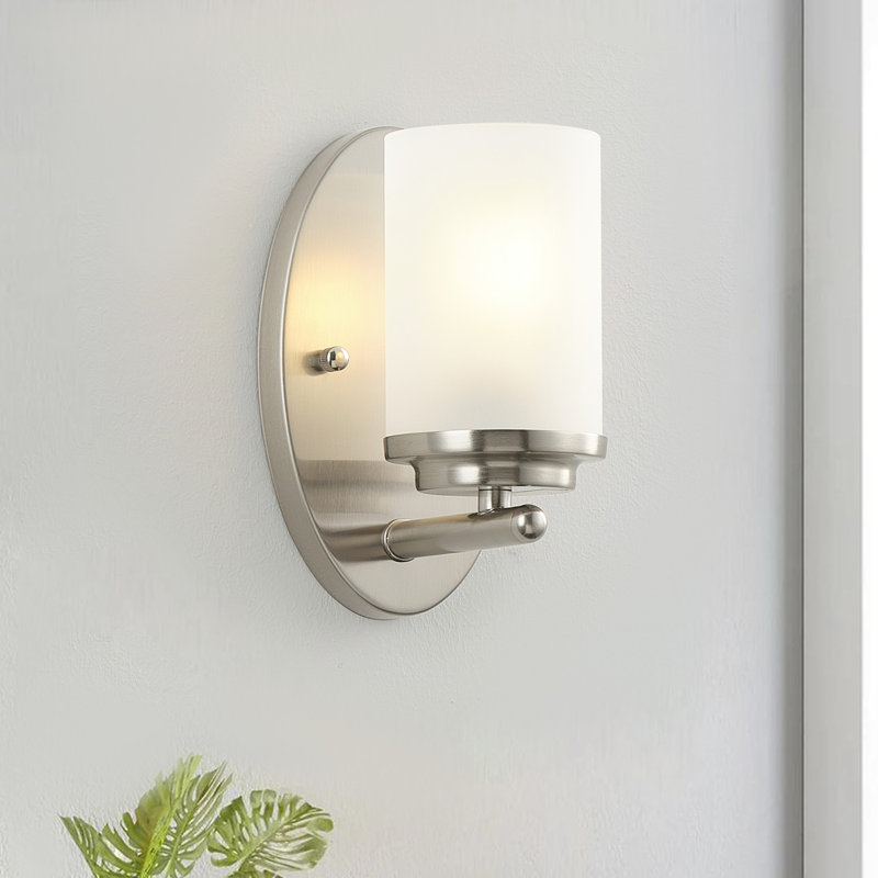 1-Light sand nickel dimmable glass wall lamp, Nickel