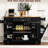 Modern Kitchen Island Featuring Concealed Trash Bin, Power Outlets, 3 Drawers, Side Shelves, 5 Rolling, Black With Can Cabinet, Internal Storage, Sockets, , Design-1670909481