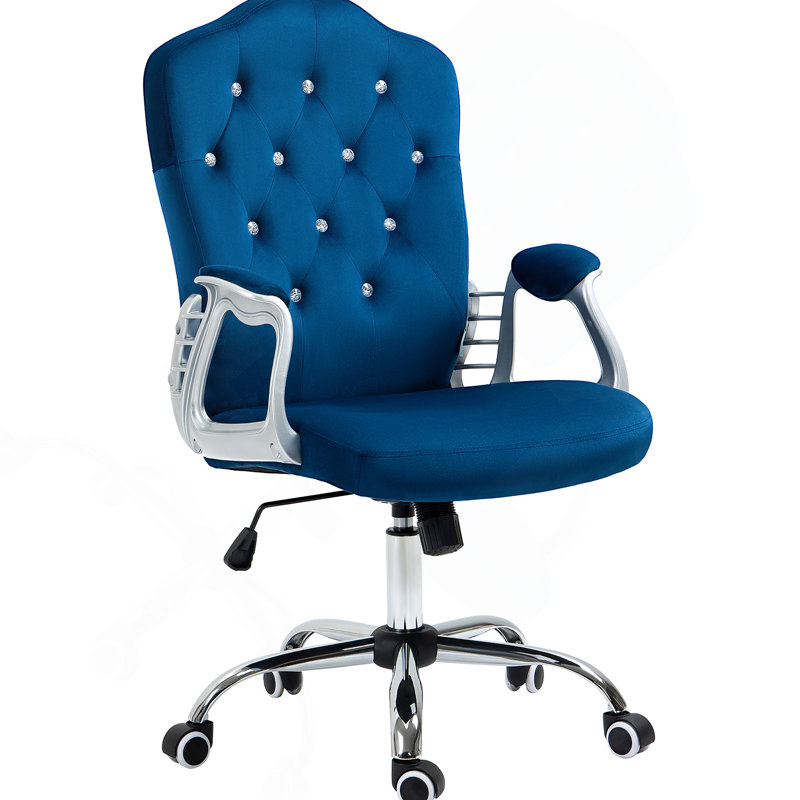 Chaise de bureau à domicile, fauteuil d'ordinateur en velours, fauteuil de bureau capitonné à boutons avec roulettes pivotantes, hauteur réglable et fonction d'inclinaison