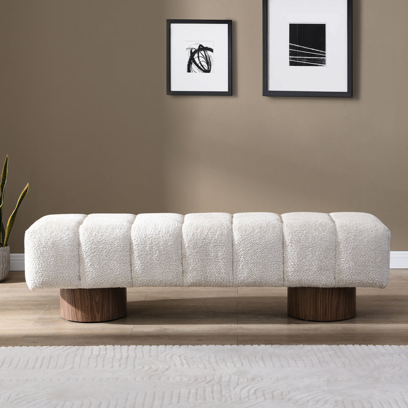 Beige Faux Fur Dining Bench Without Assembly - 300 Lbs Load Capacity, 64"X16.36"X18", For Home Upholstered In Bedroom No Required, 64" Long
