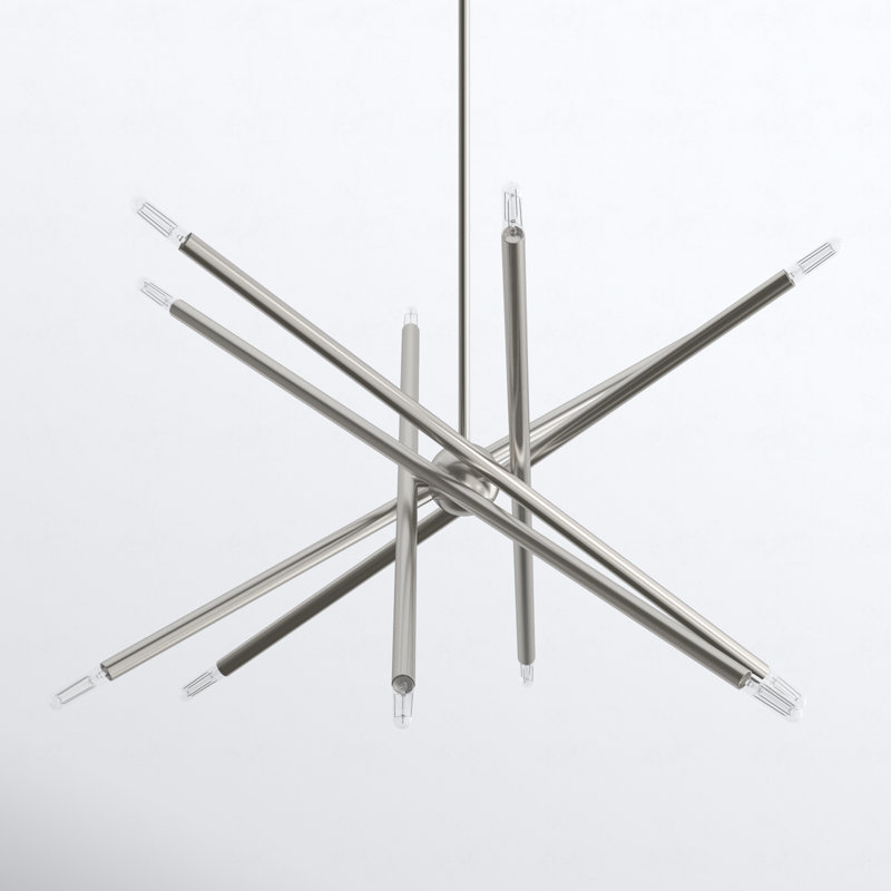 Poco 12 - Light Dimmable Sputnik Modern Linear Chandelier, Brushed Nickel, 12