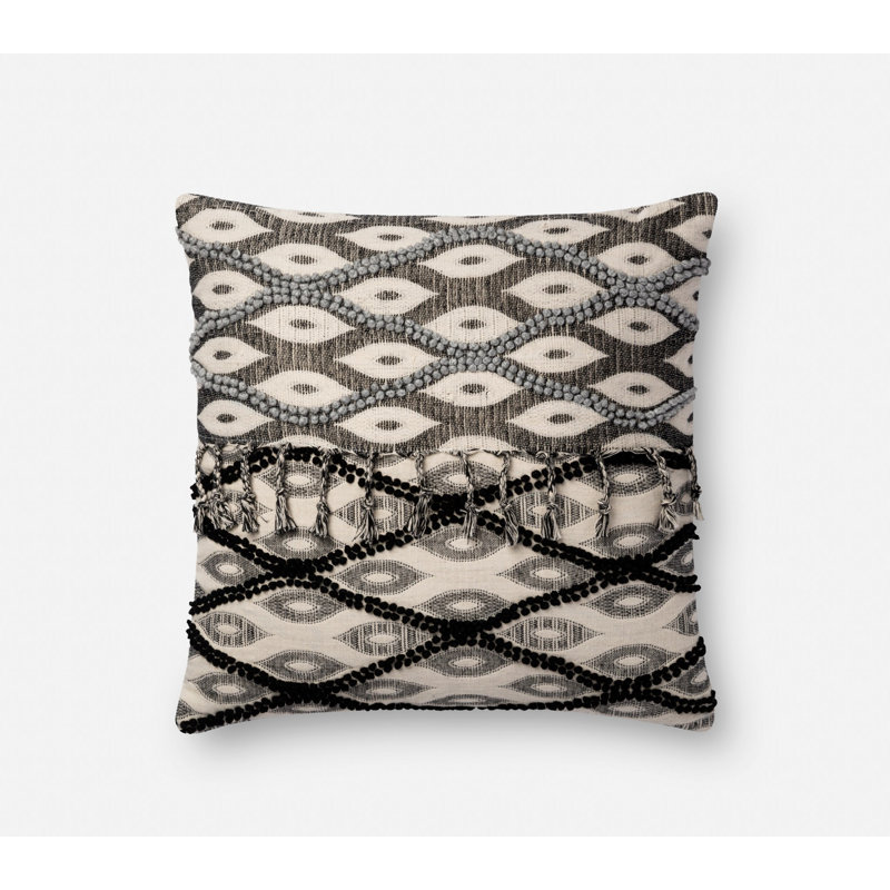Black and White Geometric Bohemian Square Throw Pillow