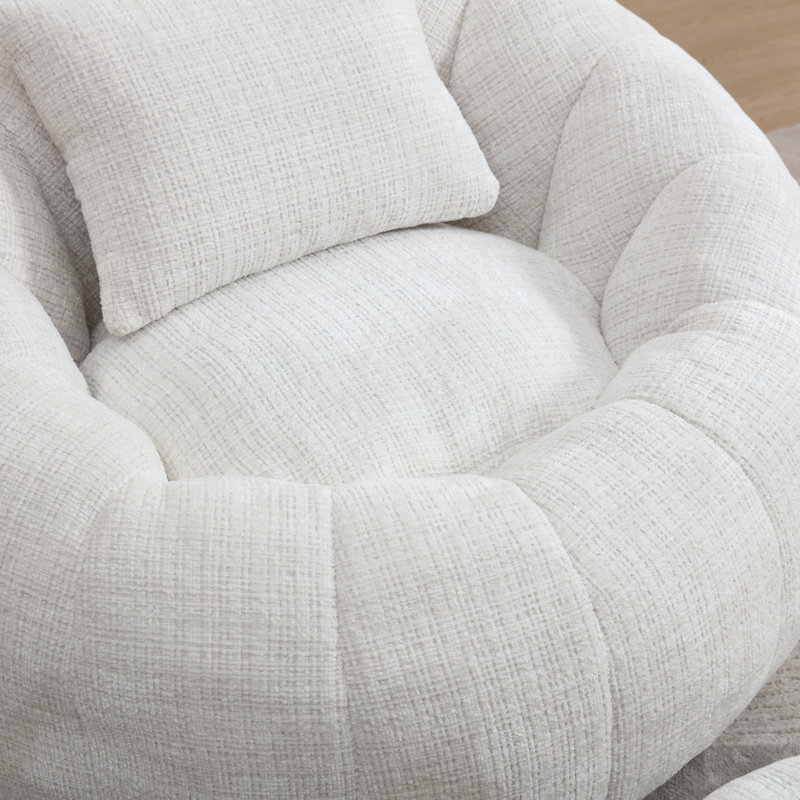 Fauteuil d'appoint en tonneau de compression et repose-pieds de 41,3 po Watban, Chenille beige
