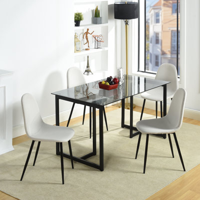 Onida 5-Piece Modern Dining Set with Suede Brown Chairs and Smoke Grey Glass Top Table -  Corrigan StudioÂ®, 000F896A03304D3086E2FF5707DEF39D