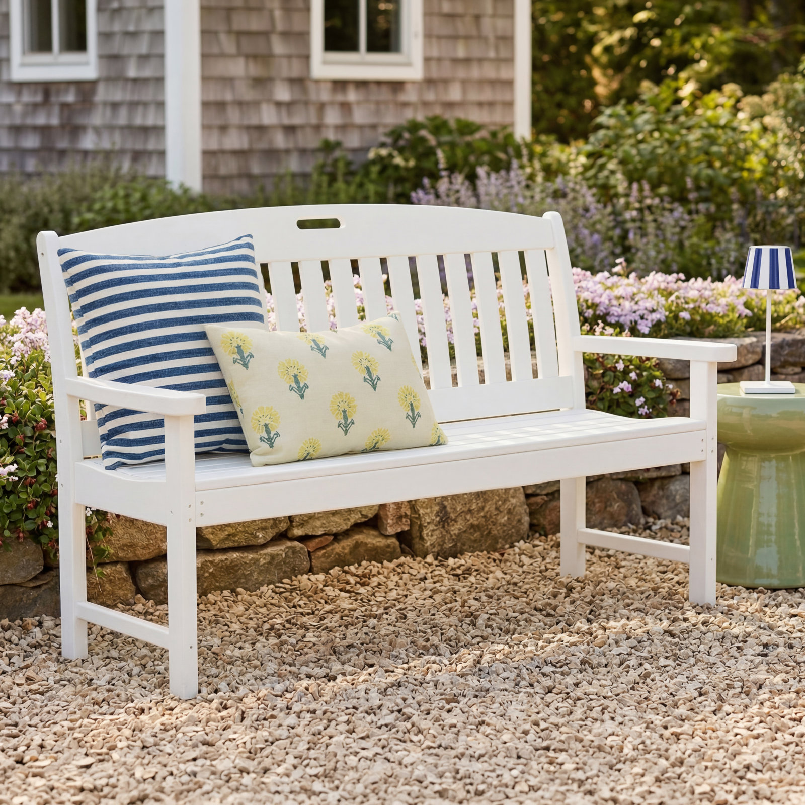 POLYWOOD® Nautical 64" Garden Bench, White, 37.5" H x 63.75" W x 25" D