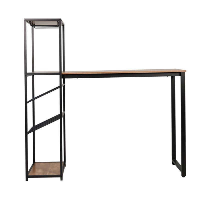 Quintavia Modern Metal Bar Table with Bottle and Stemware Storage, Black/Brown
