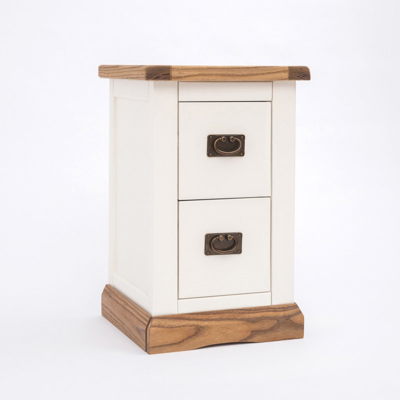Pittsford 35cm W Solid + Manufactured Wood Bedside Table, White, Brass Handle