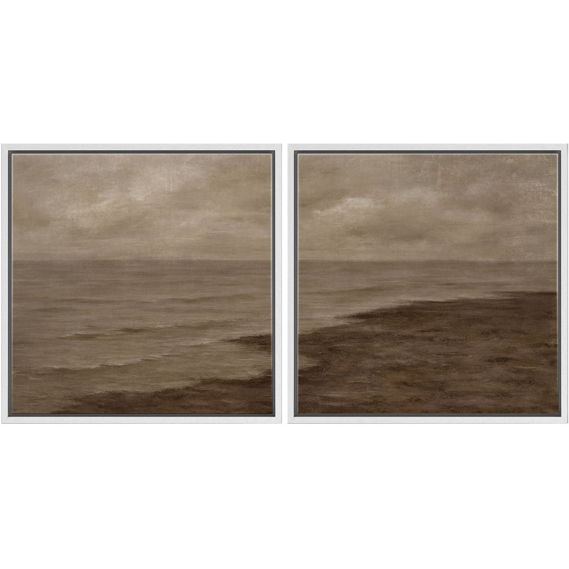 «Calm Coastal Shoreline Cloudy Moody Seascape», reproduction d'art sur toile encadrée dans la chambre principale
