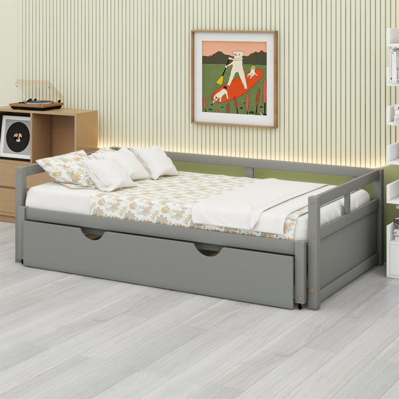 Extending Daybed With Trundle, Wooden Daybed With Trundle, Gray