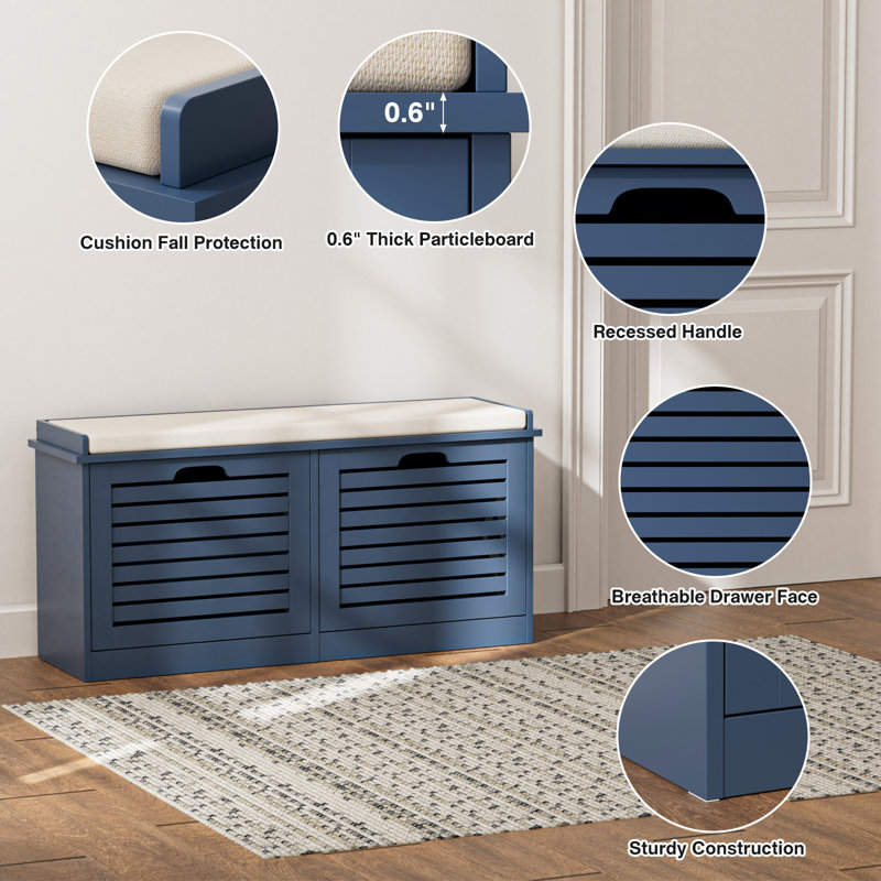Philemon 8 Pairs Shoe Storage Bench with 2 Flip Drawers for Entryway