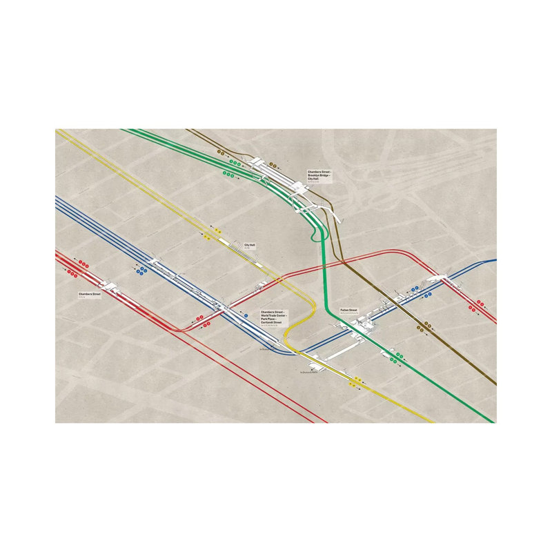 «Downtown Manhattan Subway Cluster» par Project Subway NYC - peinture sur toile tendue, H 26 po x l 40 po x 1,5 po