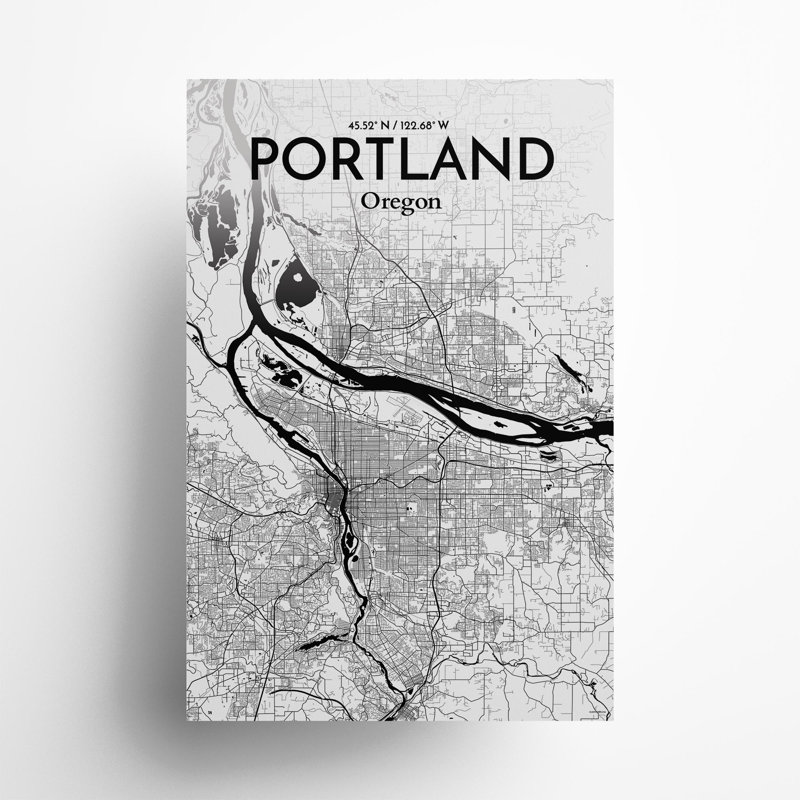 Portland City Map In Ink - No Frame Print, 36cm H x 24cm W x 0.05cm D