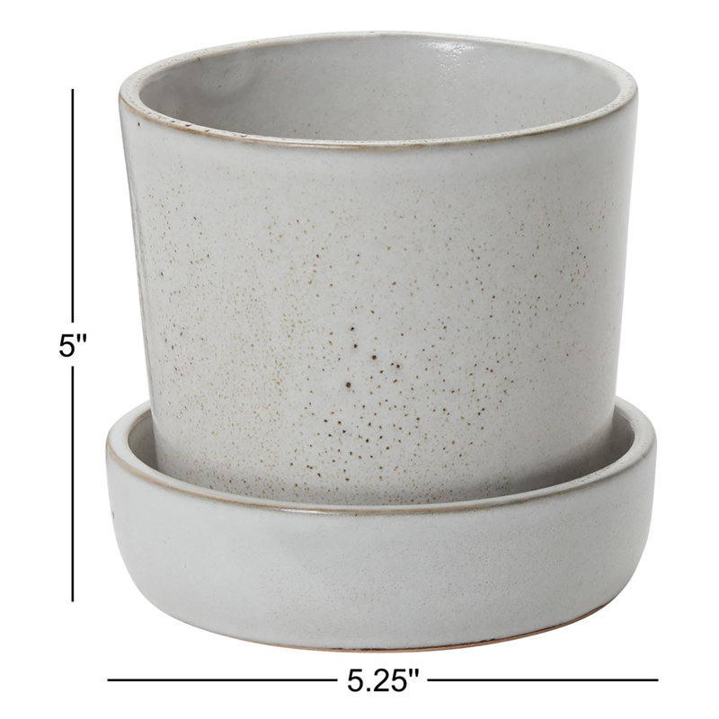 Handmade Ceramic Pot Planter, 5" H x 5.25" W x 5.25" D, Off White