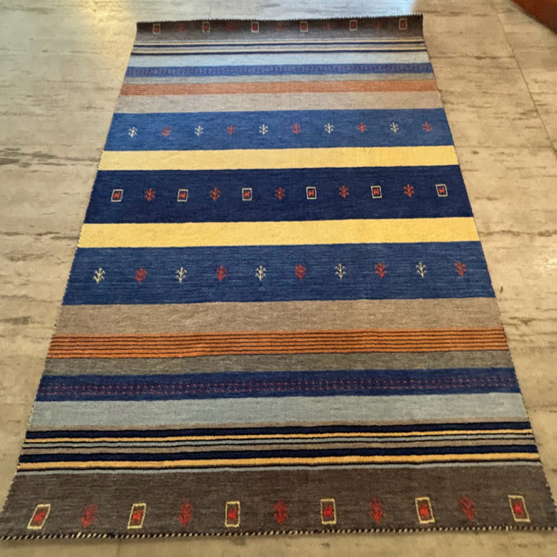 Hand Knotted Wool Striped Area Rug, Rectangle 8' x 10'