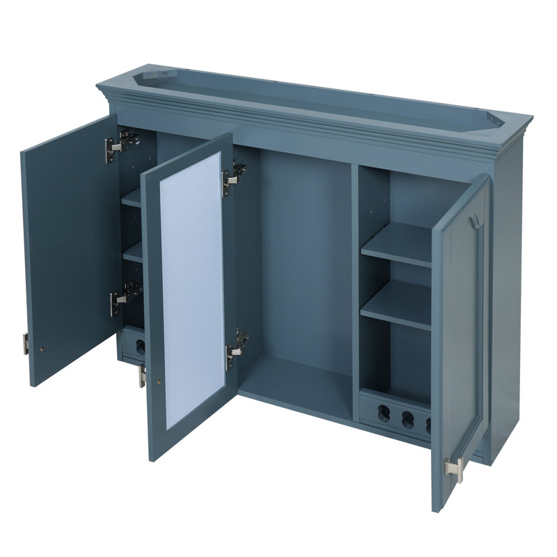 Armoire murale à miroir tout-en-un avec tablettes réglables, Bleu
