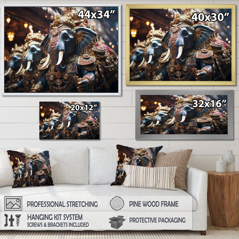 Art asiatique, éléphants thaïlandais IV, reproduction d'art sur toile, H 24 po x l 32 po x P 1 po, Encadrement doré