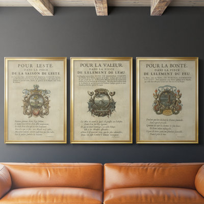 Embellished Bookplate VI  -Custom Framed  Wrapped Gallery Canvas - 3 Pieces