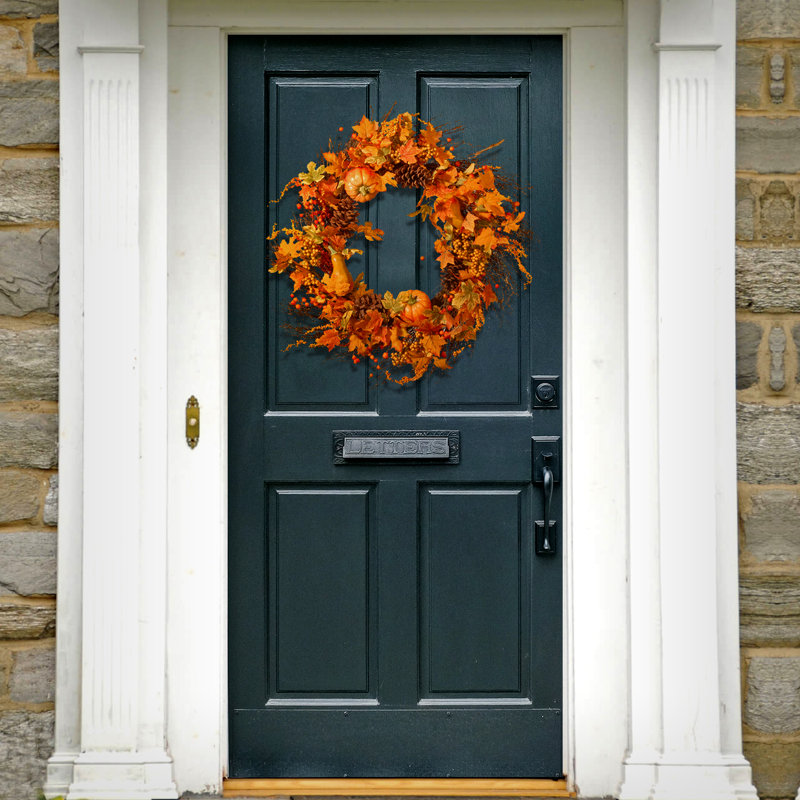 28" Maple Leaf and Pumpkins Wreath