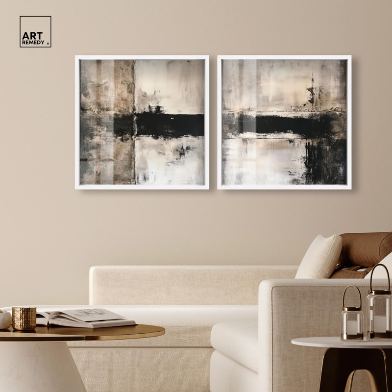 Beneath the Surface Duo Shadowbox Print Neutral Wall Decor Set by Art Remedy, Black Frame, 12 x 12, H 25 po x l 25 po