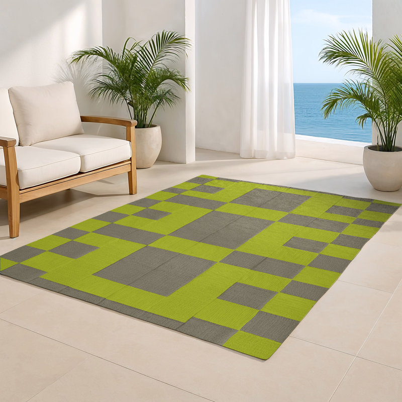 Tapis d'intérieur et d'extérieur à carreaux vert, Rectangulaire 2 pi x 3 pi