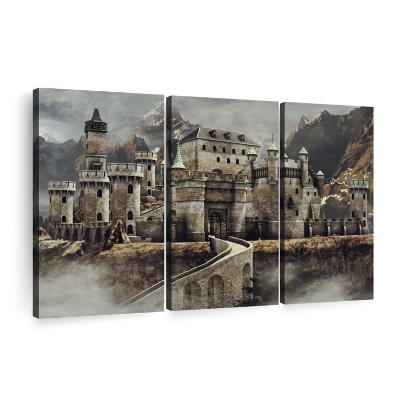 Château médiéval, reproduction d'art sur toile, H 14 po x l 23 po x P 1 po
