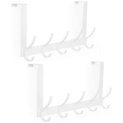 Crochets pour suspendre au-dessus de la porte, crochets de porte pour suspendre, porte-serviettes au-dessus de la porte pour la salle de bain avec 10 patères, accessoires de salle de bain pour portemanteau (paquet de 2, blanc)
