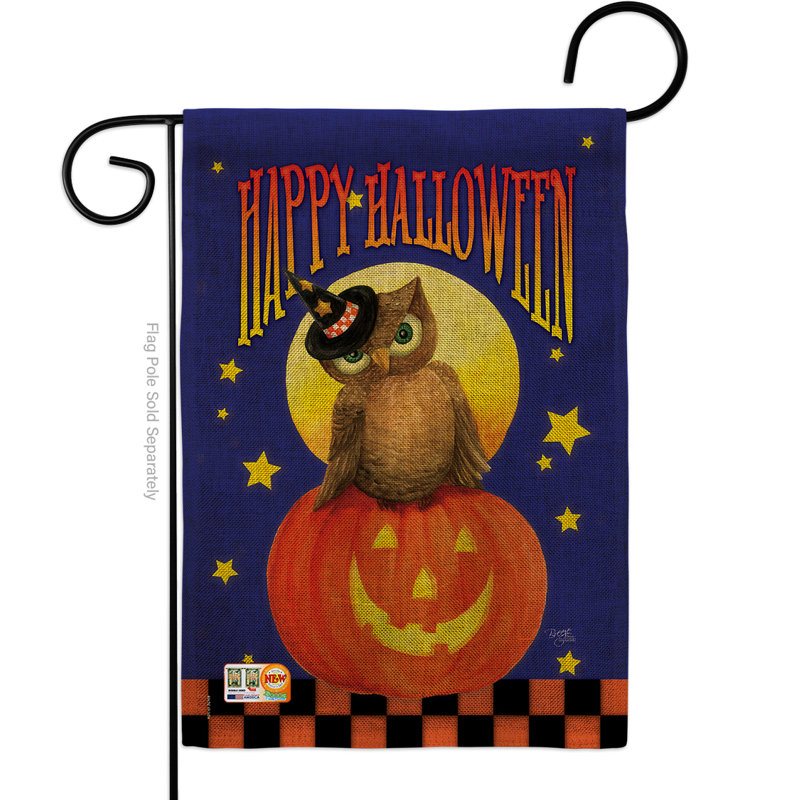 Drapeau de jardin à double face jack-o-lantern en toile jute 18,5 automne décoration g162069-db breeze-db hibou-db