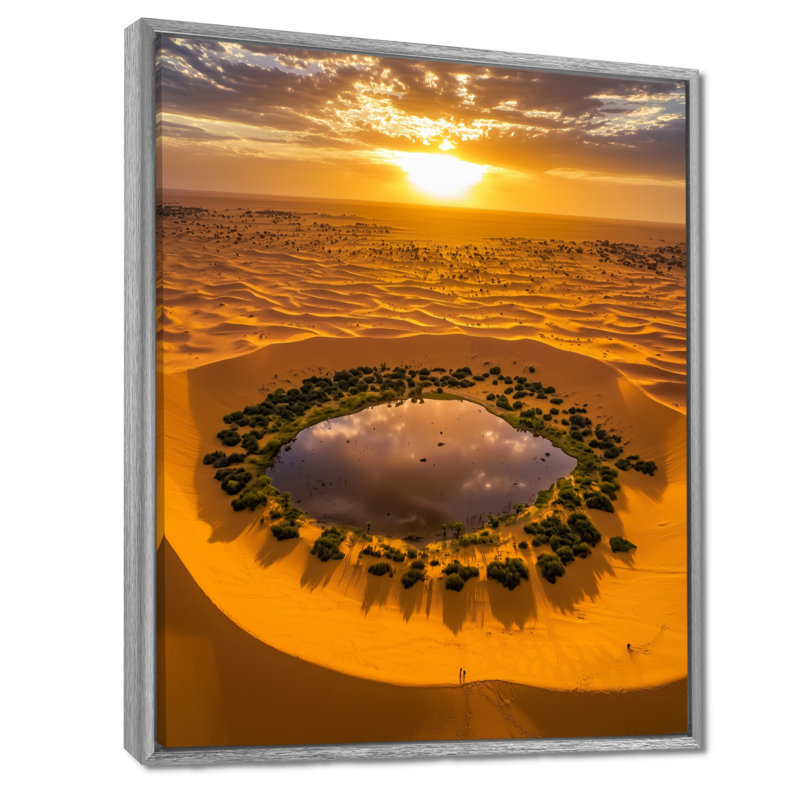 «An Aérien Photo of Sahara Oasis Desert I», art mural sur toile, H 44 po x l 34 po, Reproduction avec cadre flottant
