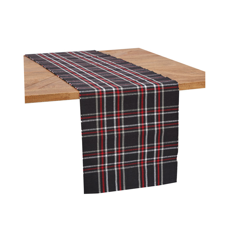 Poinsettia Plaid Woven Cotton Table Runner