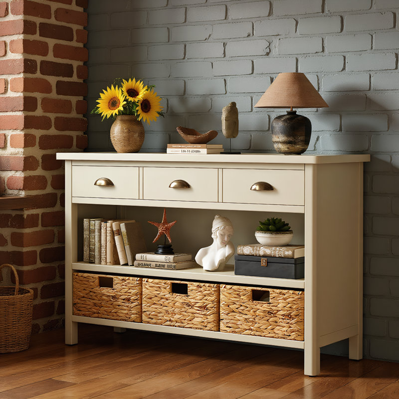 Console avec 3 tiroirs de rangement, Blanc antique