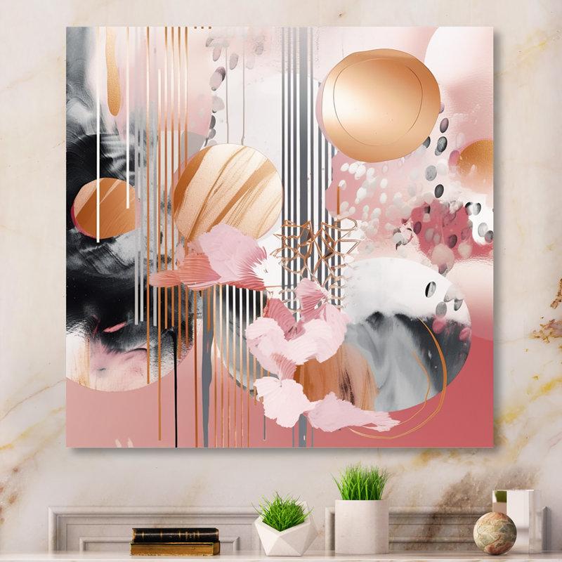 «Pink Gold Lines Scenery III», impression sans cadre sur métal, H 36 po x l 36 po x P 1 po