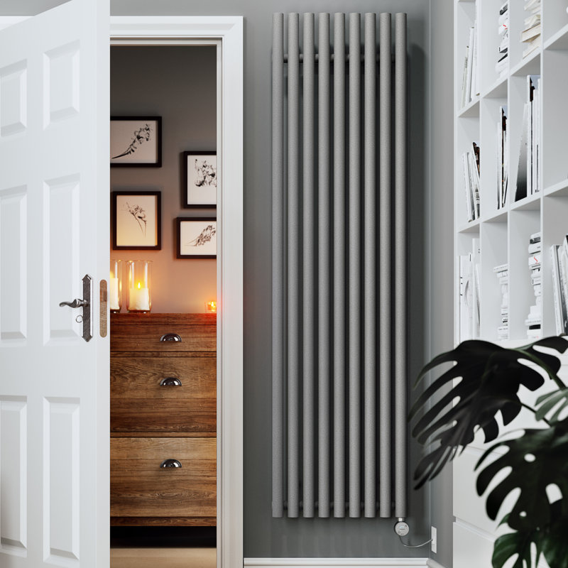 Rolo Room E Cylindrical Shaped Bars Electric Radiator, Light Grey, 180cm H x 48cm W