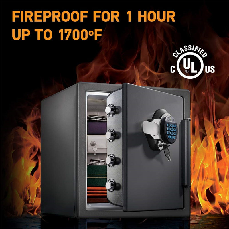Waterproof And Fireproof Alloy Steel Digital Safe Box For Home With Code Button Keypad, 17.8"H x 16.3"W x 19.3"L